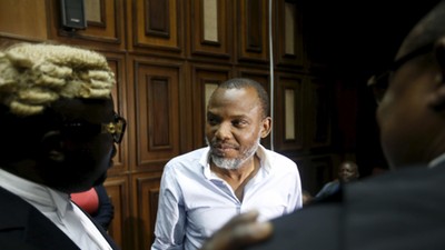 Indigenous People of Biafra (IPOB) leader Nnamdi Kanu seen at the Federal high court Abuja, Nigeria