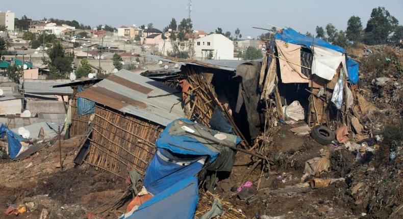 Damaged dwellings after a landslide in the main city dump of Addis Ababa