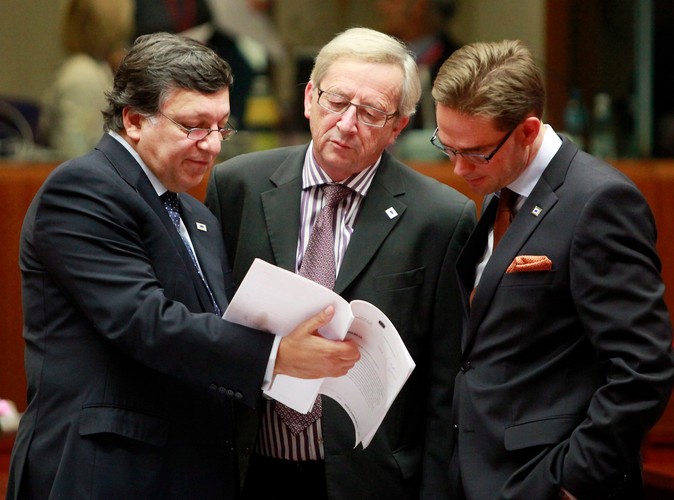 Jose Manuel Barroso, premier Luksemburga Jean-Claude Juncker i premier Finlandii Jyrki Katainen