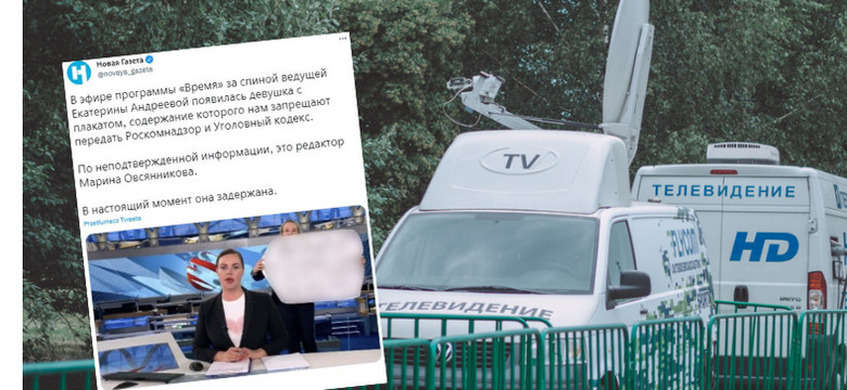 Tak w putinowskiej Rosji cenzuruje się media. Słynny transparent zamazany