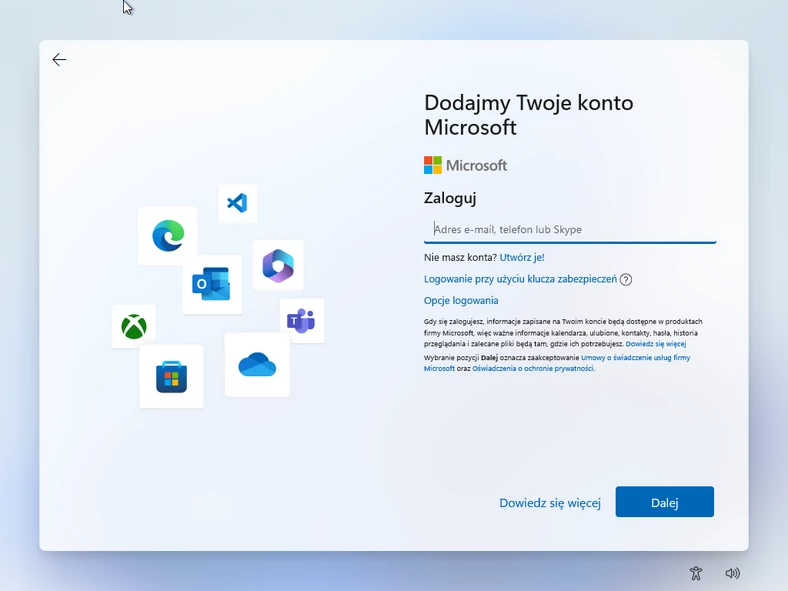 Prośba o zalogowanie do konta Microsoft