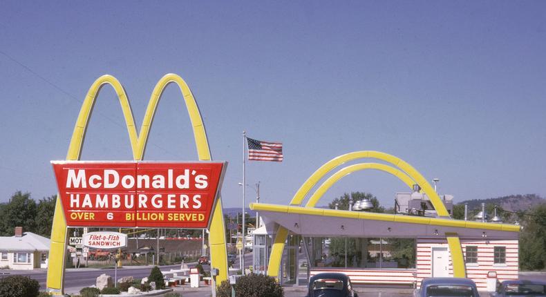 The exterior of a McDonald's fast-food restaurant in South Dakota in 1970.Hulton Archive/Getty Images