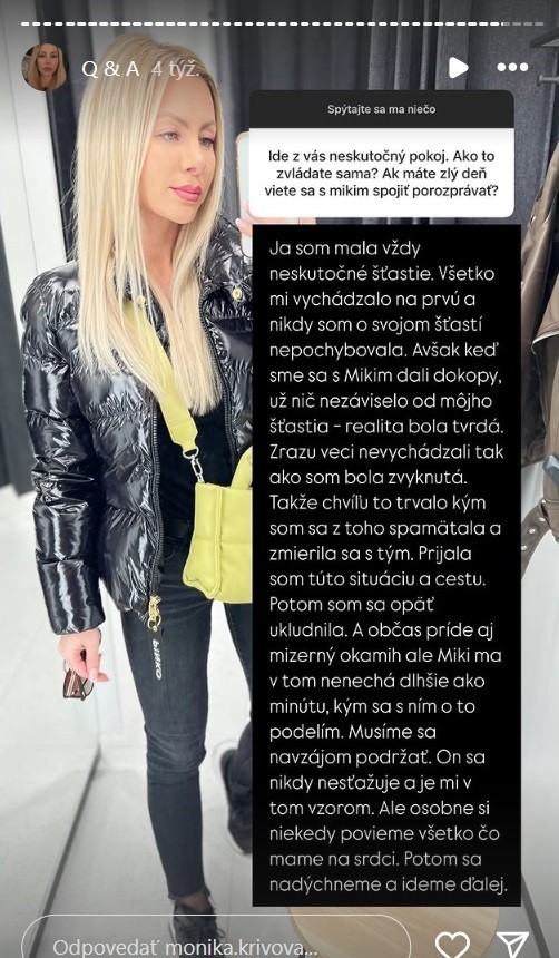 Monika Křivová sa vždy môže spoľahnúť na podporu zo strany jej snúbenca Mikuláša Černáka.