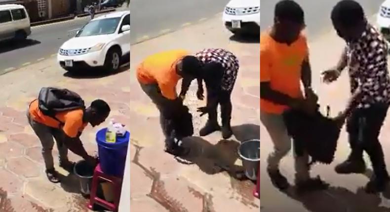 “Sorry sir – Man steals liquid soap after washing his hand at a public place (video)