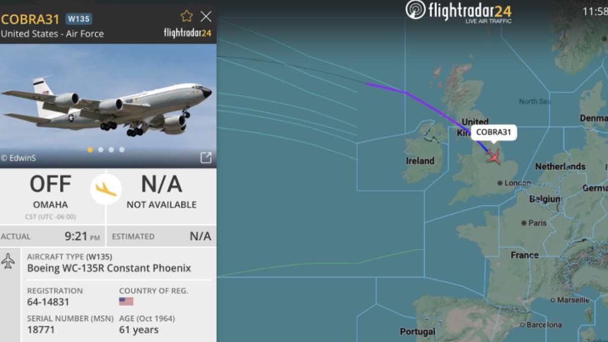 avion USAF WC-135R je sletio u Sufolk