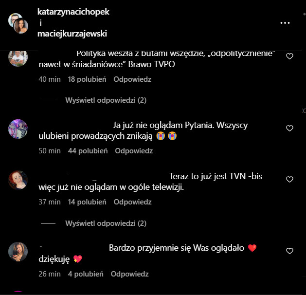 Komentarze, www.instagram.com/katarzynacichopek