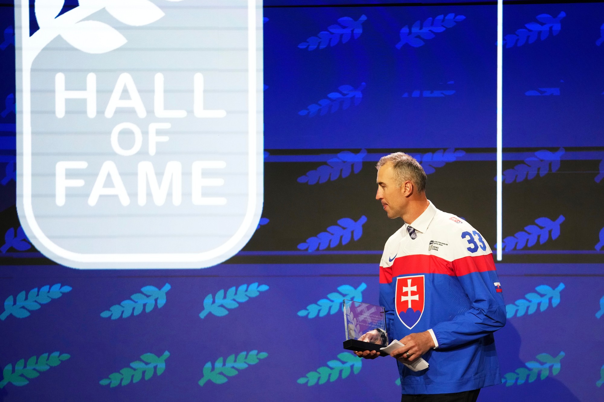Bývalý slovenský hokejový obranca Zdeno Chára počas uvedenia do Siene slávy Medzinárodnej hokejovej federácie (IIHF).