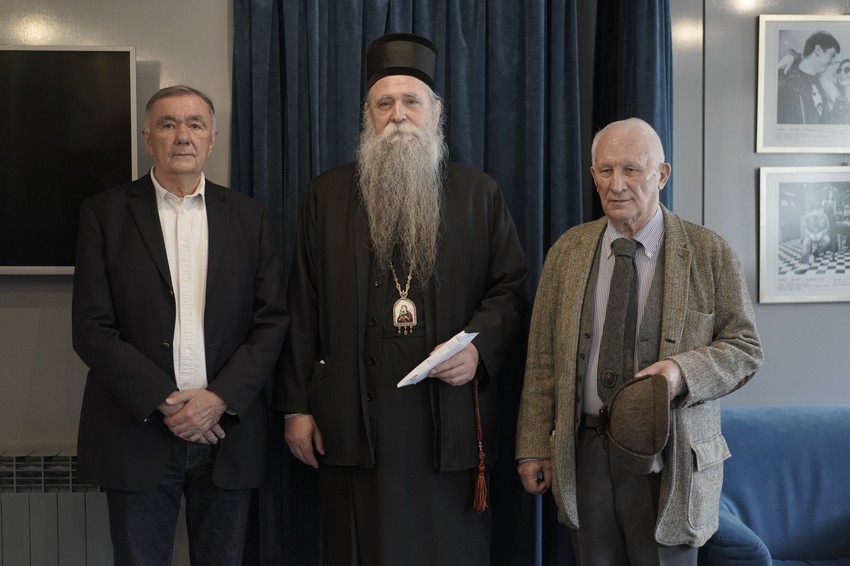 Dušan Kovačević, mitropolit crnogorsko-primorski Joanikije i Matija Bećković