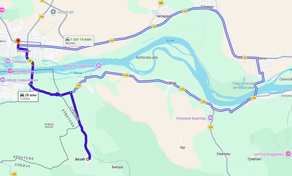Kraća ruta od Vizića kroz Hrvatsku do Bačke Palanke