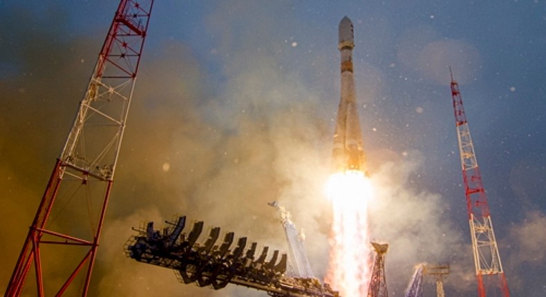 The Russian Aerospace Forces Soyuz-2.1b carrier rocket with a military satellite blasts off from the Plesetsk Cosmodrome in Arkhangelsk region, north of Russia, in November 2022.Russian Defense Ministry Press Service via AP