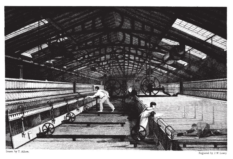 Angielska przędzalnia bawełny w 1835 roku, domena publiczna