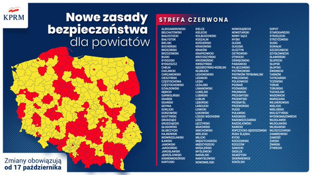 Strefa czerwona - nowa mapa powiatów