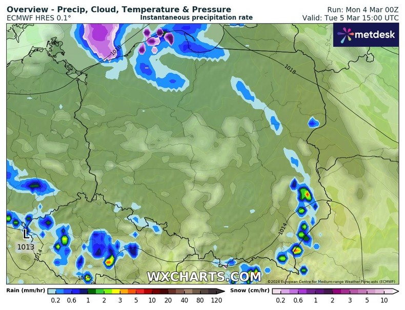 Na południowym wschodzie możliwe są słabe burze