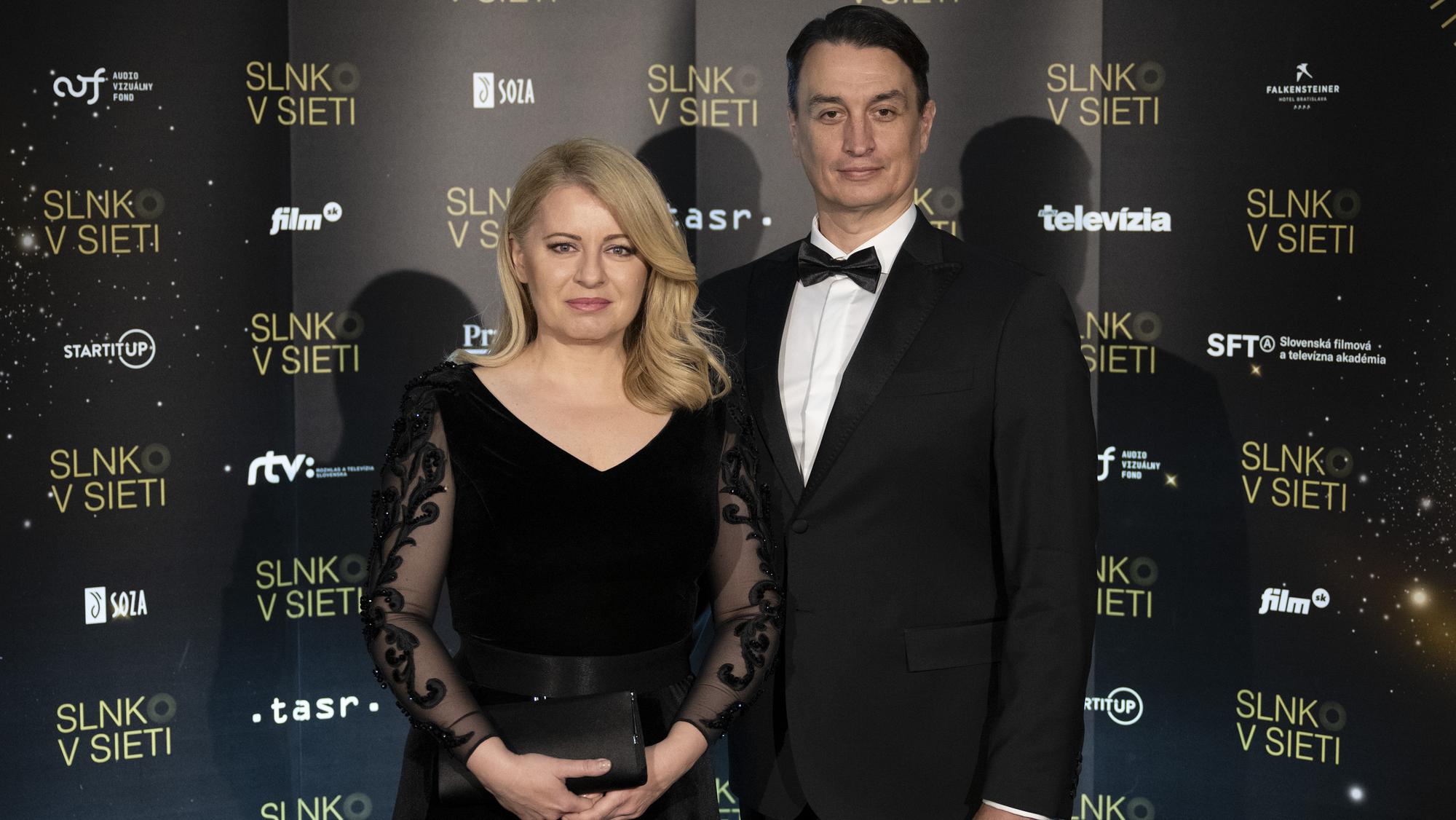 Zuzana Čaputová a Juraj Rizman na odovzdávaní Národných filmových cien Slnko v sieti za rok 2023.