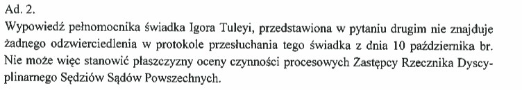 Odpowiedź przesłana przez rzecznika dyscyplinarnego Piotra Schaba