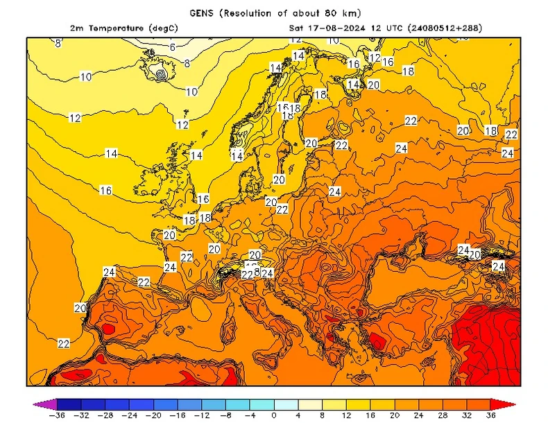 Mapa za 17. avgust, pred pad temperature sa 40 na 35 stepeni