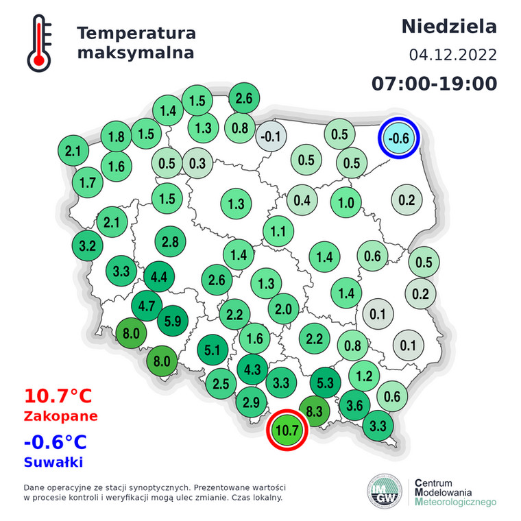 Temperatura maksymalna w Polsce w niedzielę