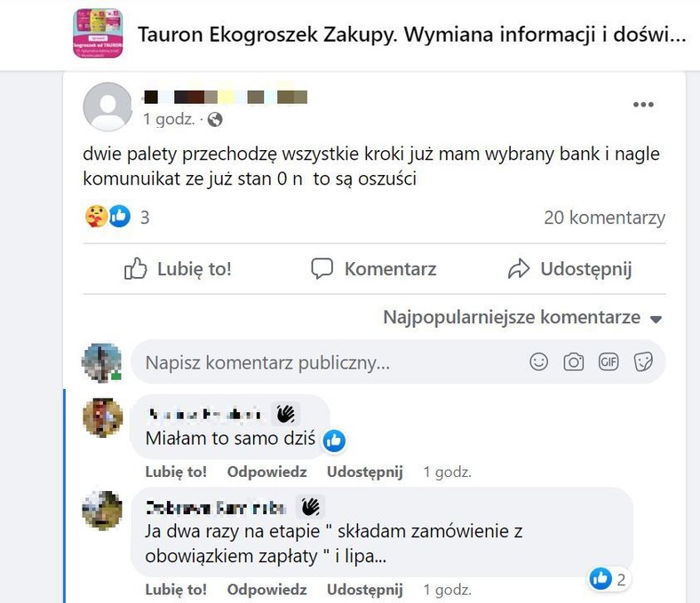  Wiadomości na jednej z grup na Facebooku