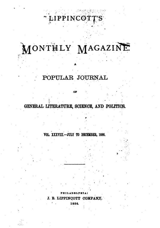 Pierwsza strona "Lippincott’s Monthly Magazine" z listopada 1886 r. To w tym numerze ukazał się "wywiad" z Ludwikiem II