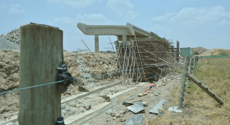 The foundation of the Standard Gauge Railway under contruction within the Nairobi National Park's boundary