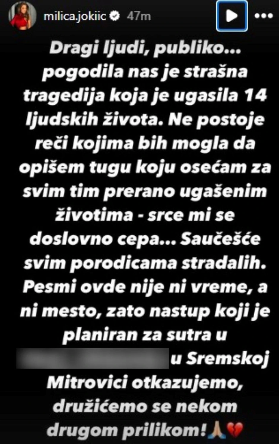 Milica Jokić objava