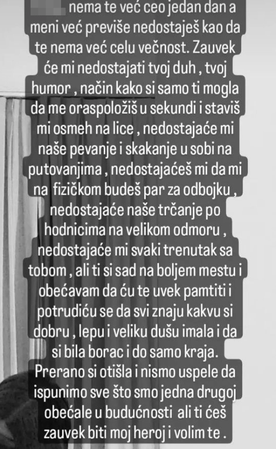 Poruka kojom su se oprostili od devojčice E.K.