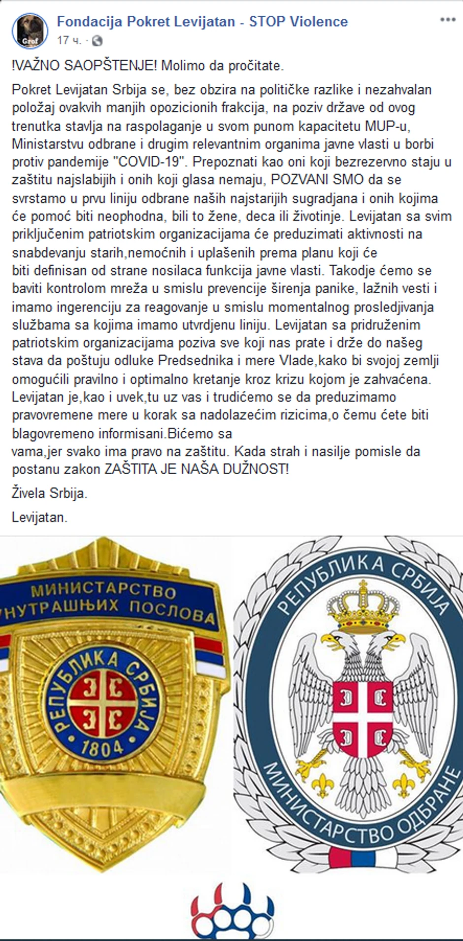 Sporna objava "Levijatana" na Fejsbuku