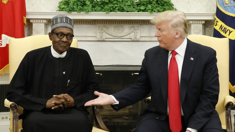 U.S. President Donald Trump with President Muhammadu Buhari in the White House on April 30, 2018. (Kevin Lamarque/Reuters)