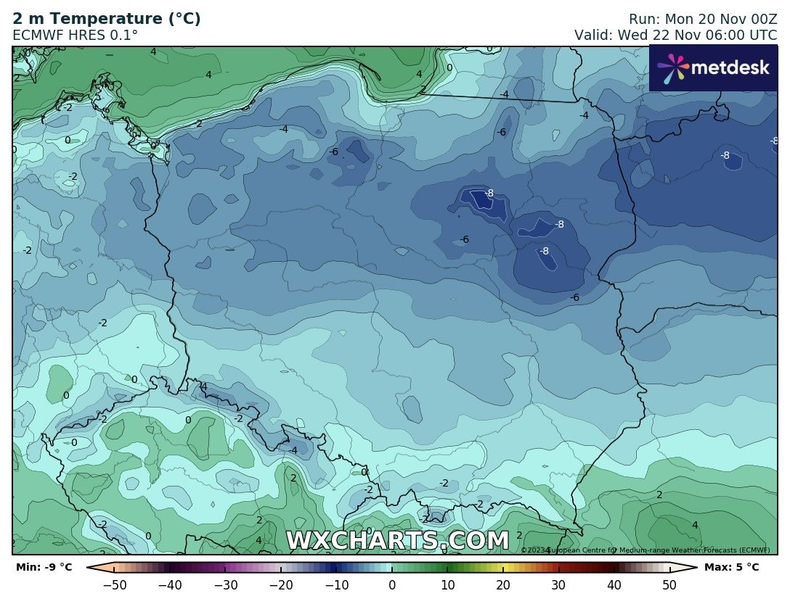 W środę o poranku cały kraj będzie mroźny. Miejscami zapowiadamy prawie -10 st. C