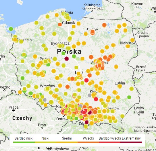 Mapa smogowa Polski - 16 lutego