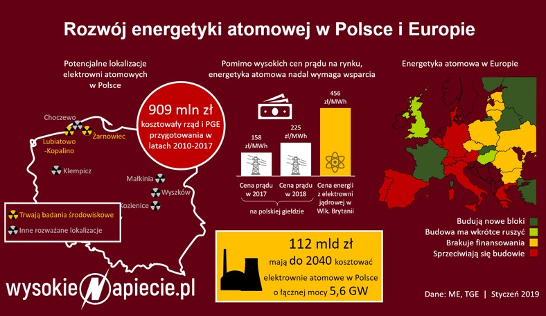 Atom w Polsce i Europie - koszty, cena, 2019 r.