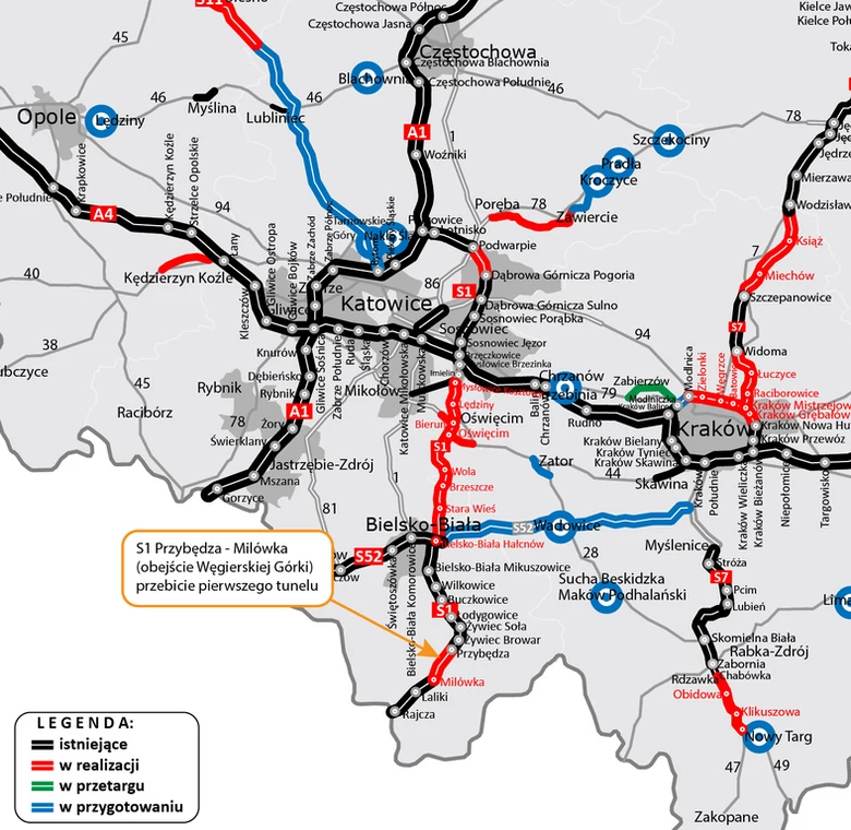 Mapa S1 Przybędza — Milówka