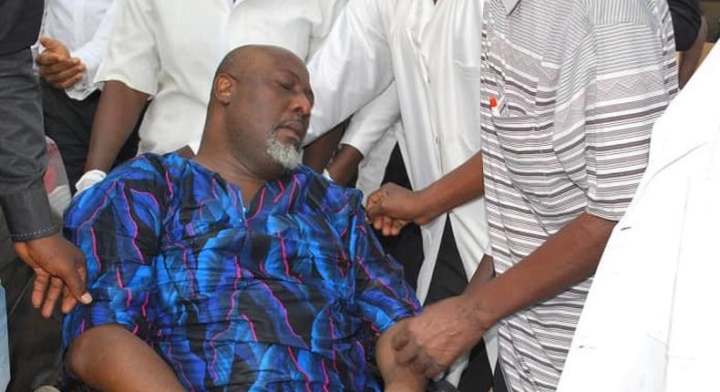 Senator Dino Melaye required medical treatment after he surrendered to police officers after an 8-day siege on his home [Facebook/Nigeria Police Force]