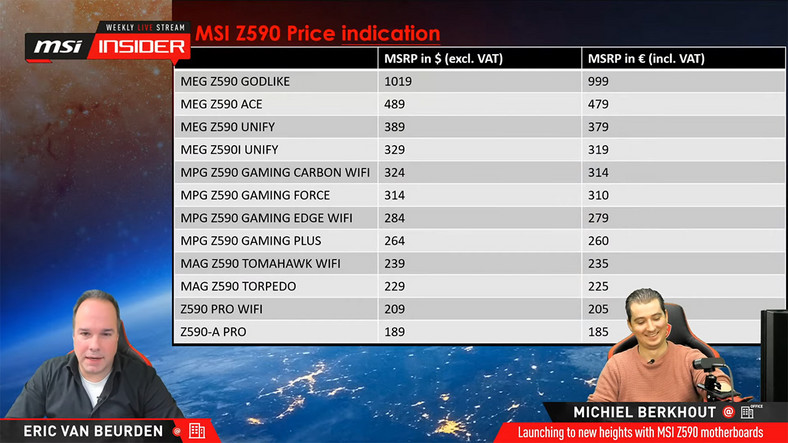 Ceny płyt głównych MSI z chipsetem Z590 