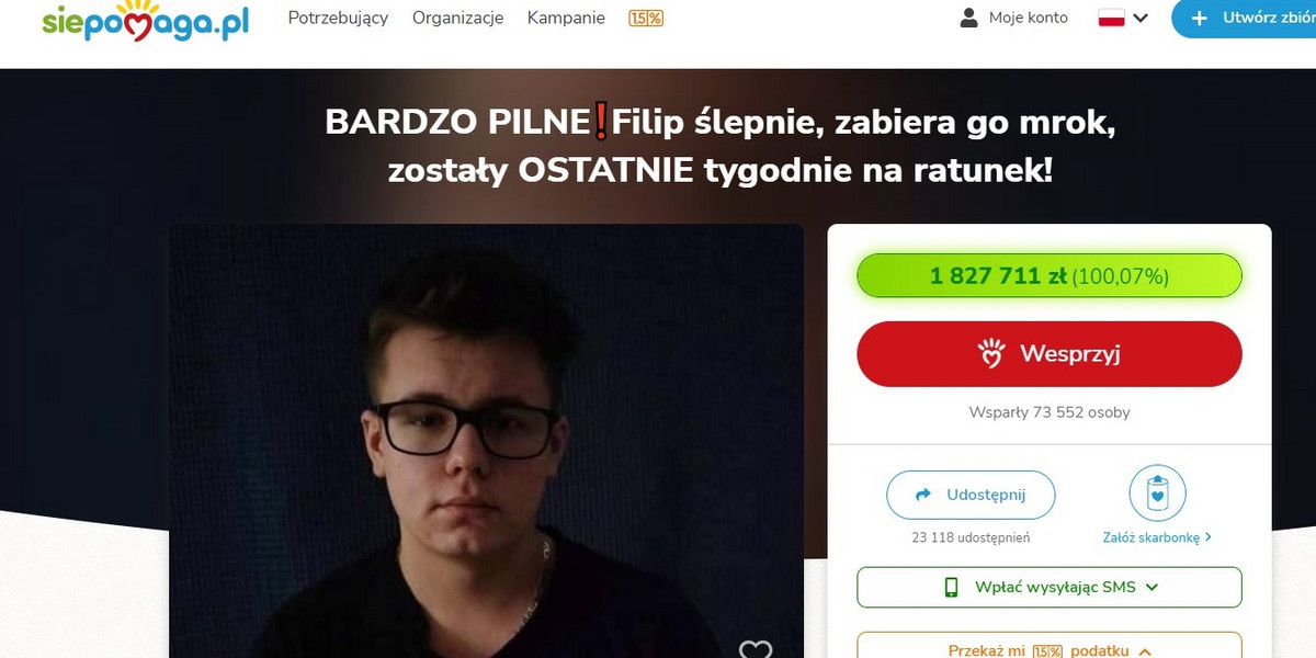 Filip ma szansę widzieć dzięki pomocy rodziców 2-letniego Leosia.