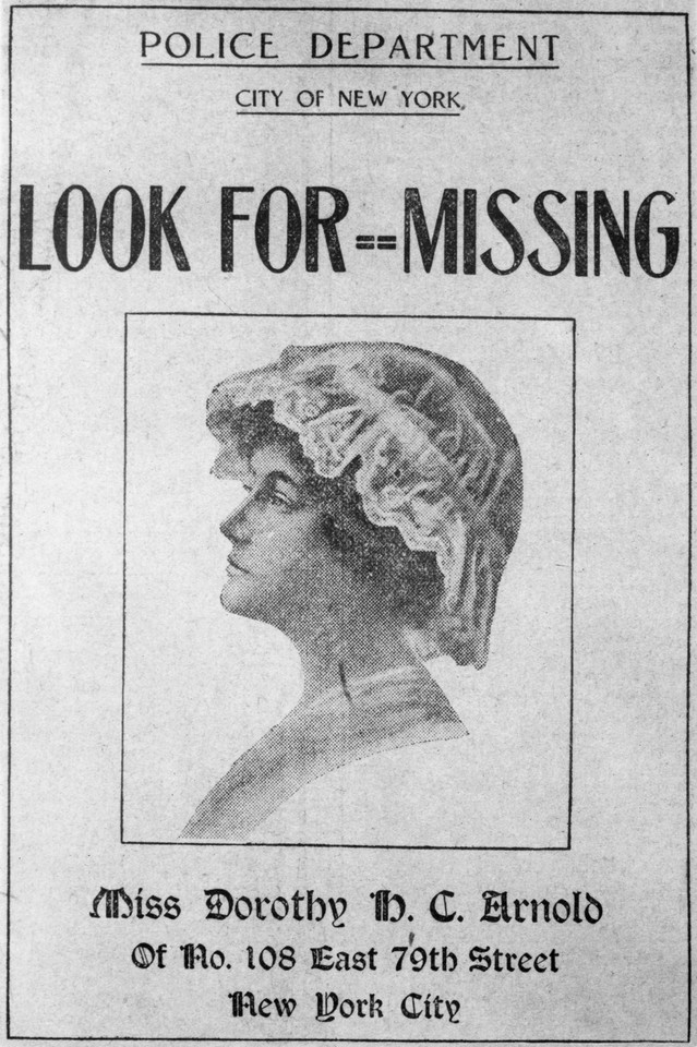 Plakat o zaginięciu Dorothy Arnold (1911)