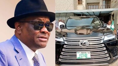 The Lexus SUV Nyesom Wike use on Wednesday while inspecting rail track rehabilitation in Abuja. [Twitter:obaofph01]