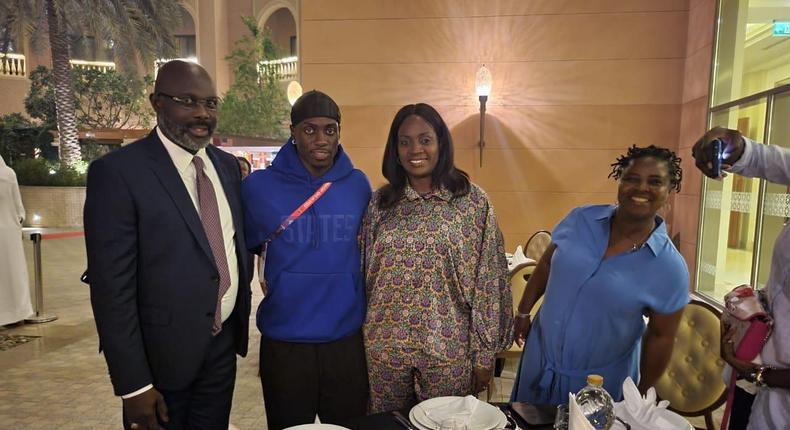 President George Weah of Liberia with his son Timothy and rest of his family