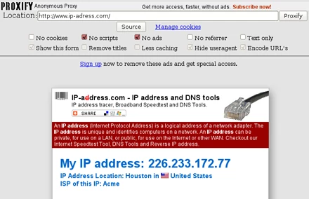 Serwer anonimizujący taki jak np. proxify.com to najprostsza metoda na sfałszowanie adresu IP nadawcy. Pozwala oszukać witryny sprawdzające adres IP, ale do poważniejszych zastosowań nie nadaje się.