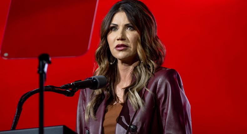 South Dakota Gov. Kristi Noem speaks during the National Rifle Association (NRA) annual convention at the George R. Brown Convention Center on May 27, 2022 in Houston, Texas.