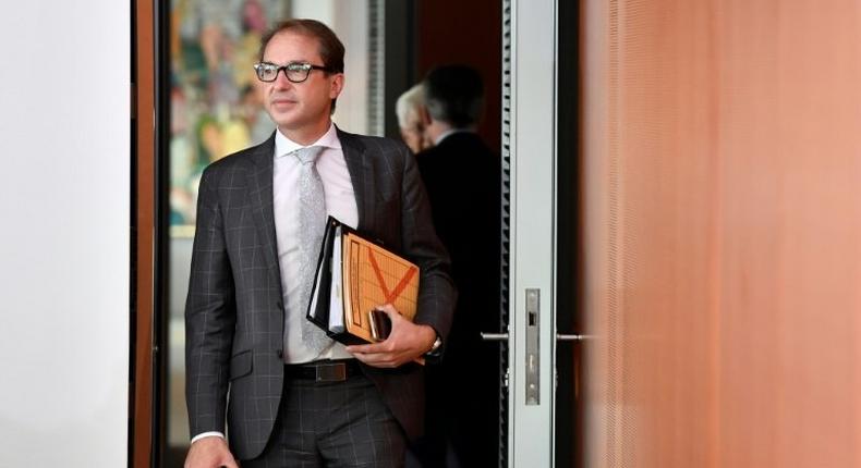 German Transport Minister Alexander Dobrindt arrives for a weekly meeting of the German cabinet at the chancellery in Berlin on September 21, 2016