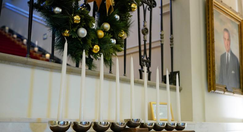 A menorah in the Cross Hall of the White House.Patrick Semansky/AP