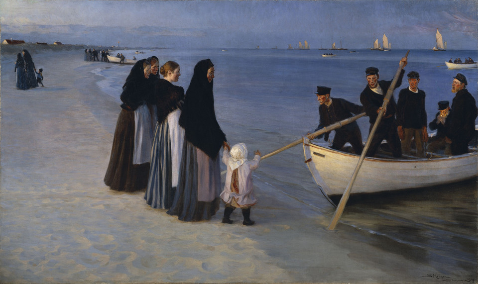 Peder Severin Krøyer - "Wypłynięcie łodzi rybackich po zachodzie słońca, Skagen" (1894–1895)