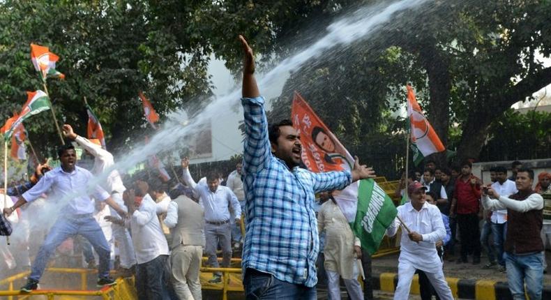 The Indian Youth Congress demonstrates against the government at Delhi, India's Jantar Mantar protest site