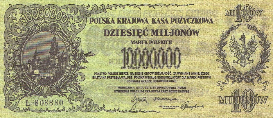 Banknot 10 mln mkp Polskiej Krajowej Kasy Pożyczkowej z 1923 r.