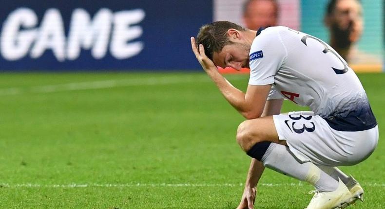 Tottenham defender Ben Davies reacts after defeat to Inter Milan in the group stage of the Champions League