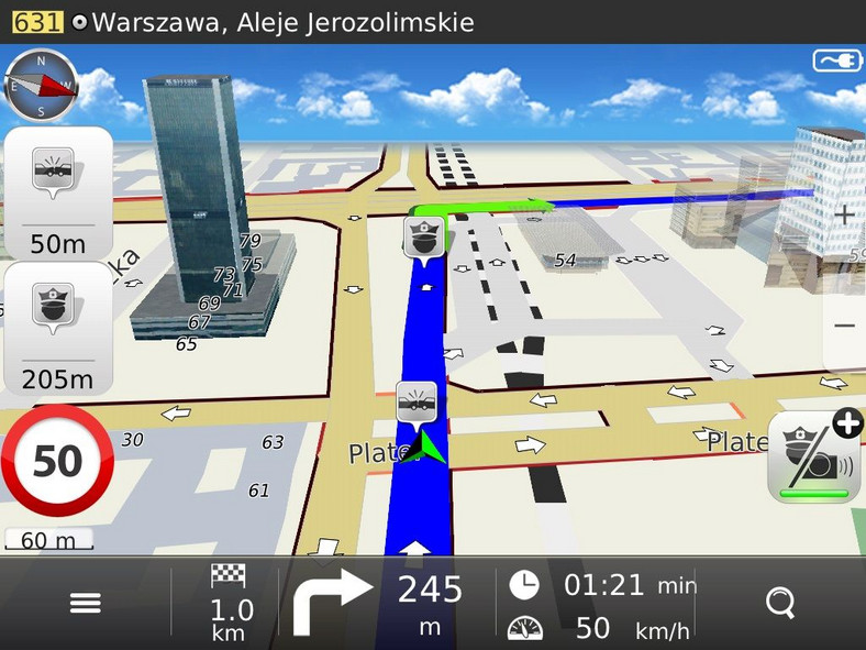 W prawej dolnej części ekranu urządzenia z aplikacją MapaMap 8.0 widoczna jest ikona systemu zgłoszeń o utrudnieniach na drogach