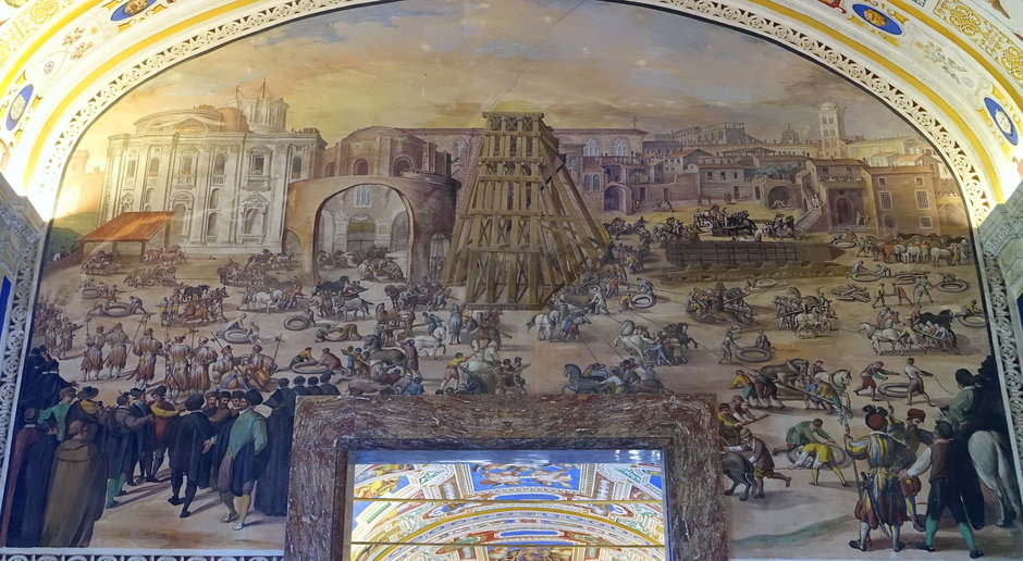 Transport obelisku przed bazylikę św. Piotra —fresk, Muzea Watykańskie