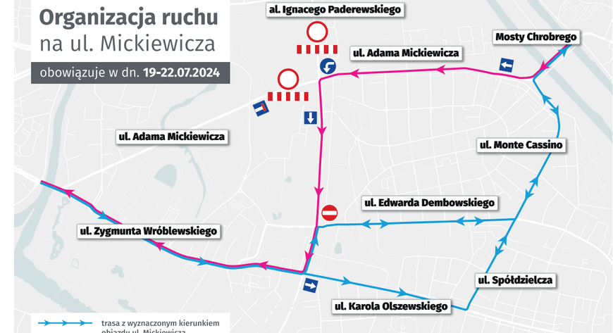 Mapka objazdów od piątkowego wieczoru do poniedziałku rano