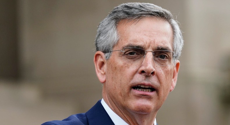 Georgia Secretary of State Brad Raffensperger speaks during a news conference on Wednesday, Nov. 11, 2020, in Atlanta. Georgia election officials have announced an audit of presidential election results that will trigger a full hand recount.
